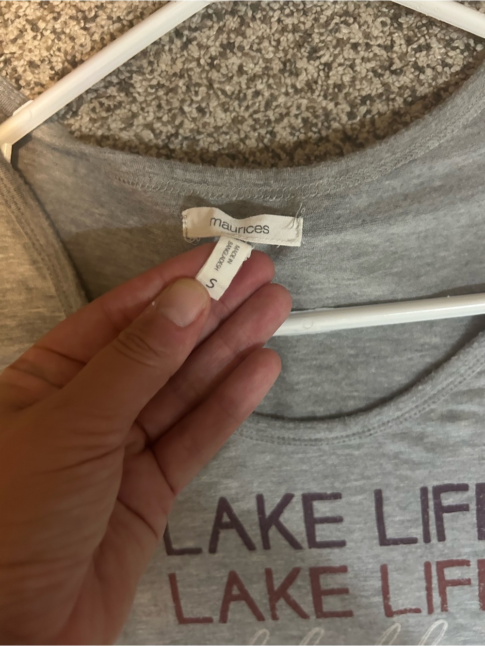 Maurices Gray Short Sleeve 'Lake Life' Graphic Tee with Purple & Maroon Print